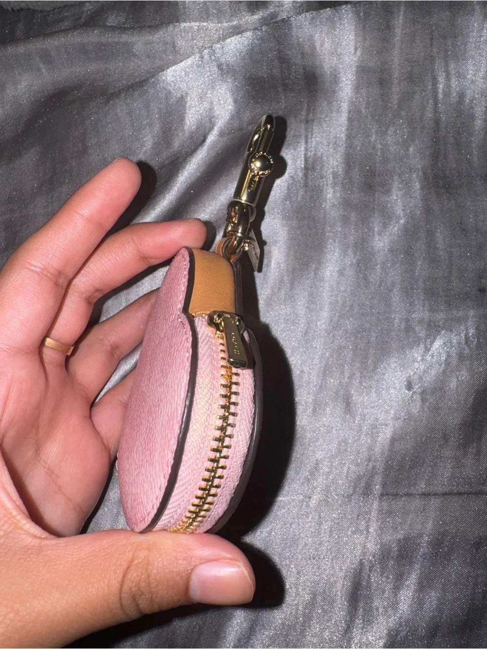 Coach powder Pink Heart Coin Pouch and Strap Keychain Set